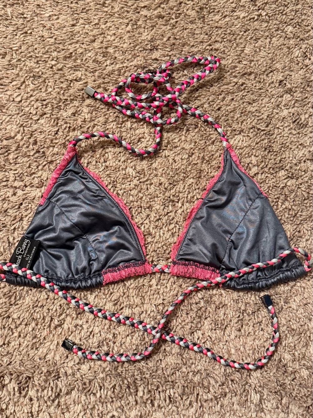 Beach Bunny Pink Lace & Gray Satin Bikini Set - Picture 2 of 5